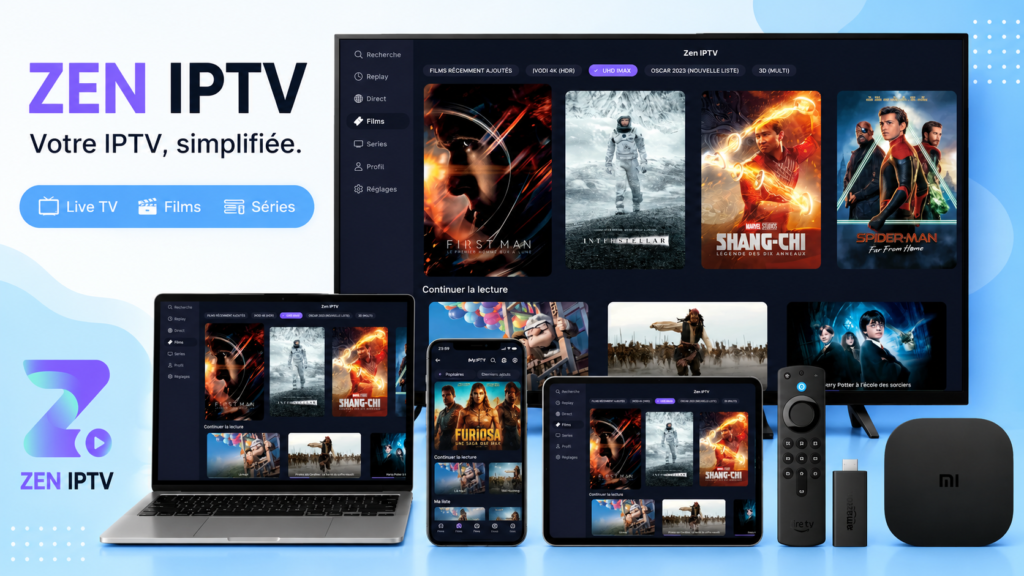 Zen IPTV sur Smart TV, smartphone, tablette, PC, Fire TV Stick et boîtier Xiaomi